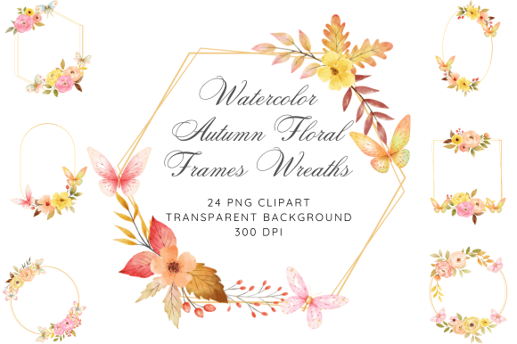 Download Watercolor Autumn Floral Frames Wreaths - Autumn Collection