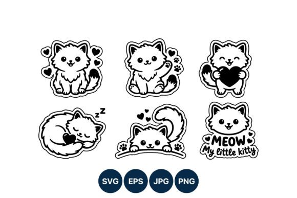 Download Cute Cat Stickers with Hearts and Meow - Meow Collection