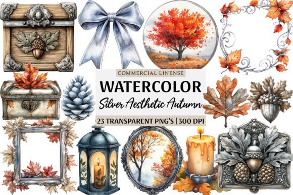 Download Silver Vintage Aesthetic Autumn Clipart - Autumn Collection
