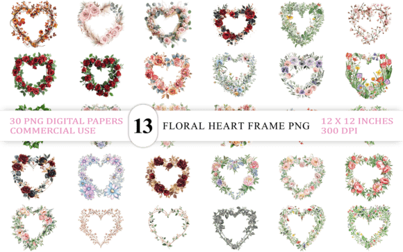 Download Bright Floral Heart Frame PNG Bundle - Frame Collection