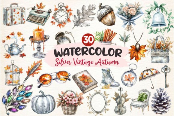 Download Silver Vintage Aesthetic Autumn Clipart - Autumn Collection